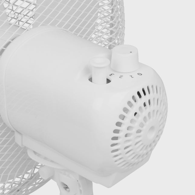 Stolní ventilátor 30 cm, bílý, 3 rychlosti, oscilační