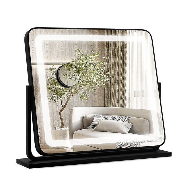 Stolní kosmetické zrcadlo s LED osvětlením 56 x 12 x 48 cm černé