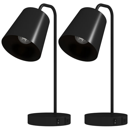 Stolní lampa sada 2 ks, černá ocel, USB-A/USB-C, E27