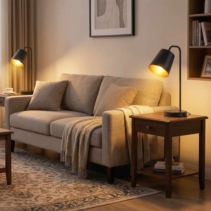 Stolní lampa sada 2 ks, černá ocel, USB-A/USB-C, E27