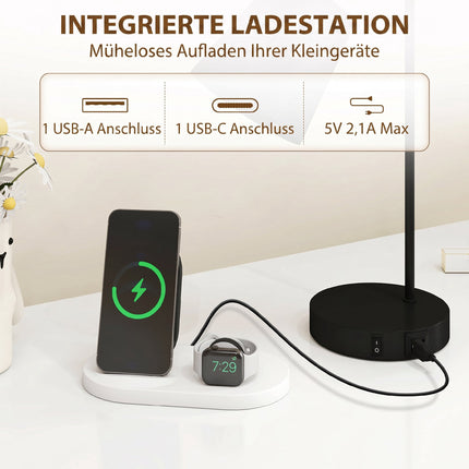Stolní lampa sada 2 ks, černá ocel, USB-A/USB-C, E27