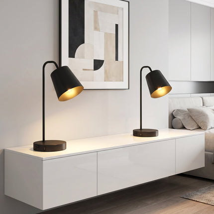 Stolní lampa sada 2 ks, černá ocel, USB-A/USB-C, E27