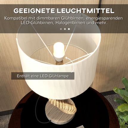 LED stolní lampa, USB nabíjecí, patice E27, kov a len
