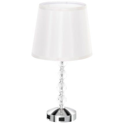 LED stolní lampa, krystal, USB nabíjecí, stříbrná, patice E27
