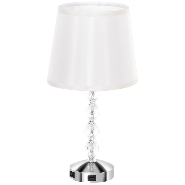 LED stolní lampa, krystal, USB nabíjecí, stříbrná, patice E27