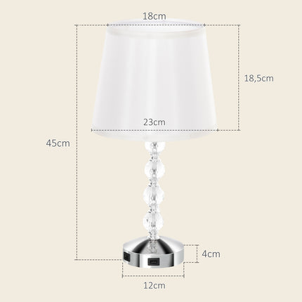 LED stolní lampa, krystal, USB nabíjecí, stříbrná, patice E27