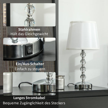 LED stolní lampa, krystal, USB nabíjecí, stříbrná, patice E27