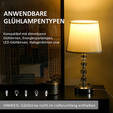 LED stolní lampa, krystal, USB nabíjecí, stříbrná, patice E27