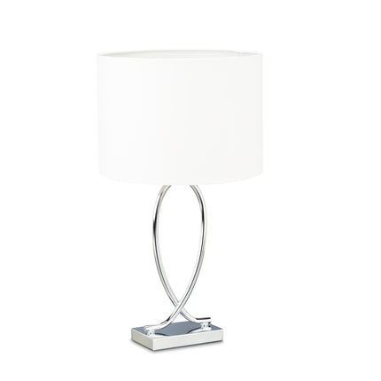 Stolní lampa se stříbrným látkovým stínítkem