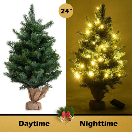 Stolní umělý vánoční stromek, 24 palců, 35 LED, časovač