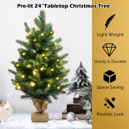 Stolní umělý vánoční stromek, 24 palců, 35 LED, časovač
