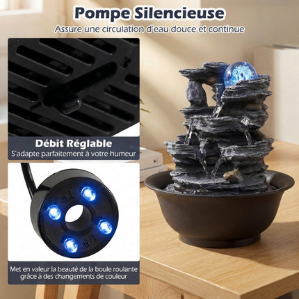 Stolní vodní fontána, LED, křišťálová koule – tichá pumpa, 21.5 x 26 cm