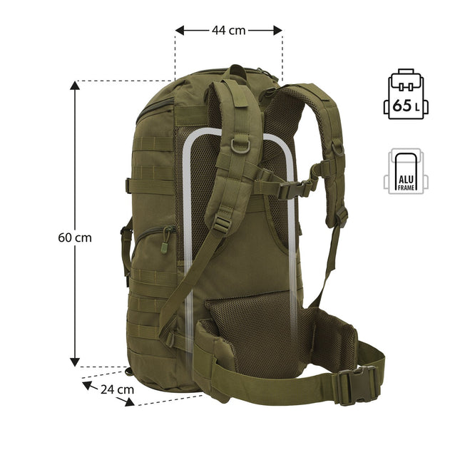 Taktický batoh, 65L, zelený, outdoor kempování