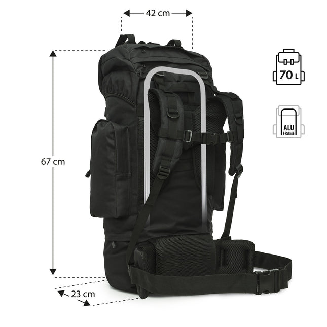 Taktický batoh, 70L, černý, vysoce odolný