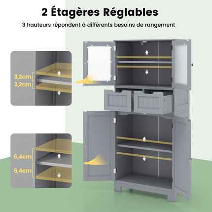 Tall Bathroom Cabinet, 4 Doors, 2 Drawers, Grey