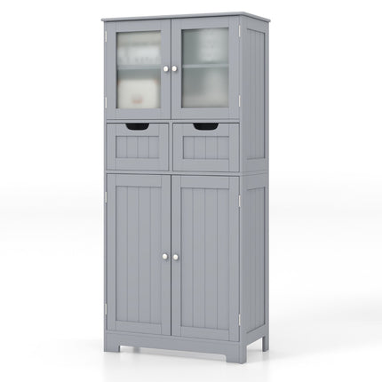 Tall Bathroom Cabinet, 4 Doors, 2 Drawers, Grey