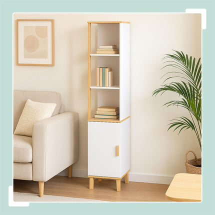 Tall Bathroom Cabinet, Door & 3 Shelves, Bamboo Accents
