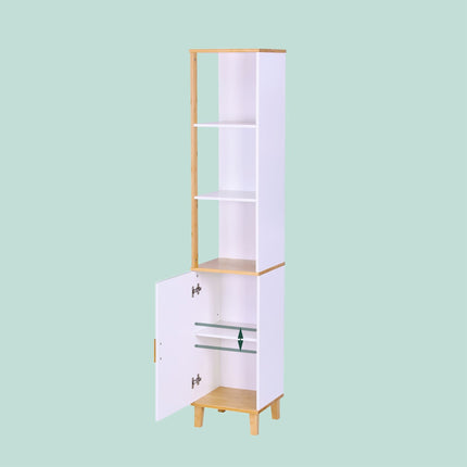Tall Bathroom Cabinet, Door & 3 Shelves, Bamboo Accents