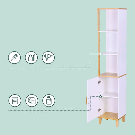 Tall Bathroom Cabinet, Door & 3 Shelves, Bamboo Accents
