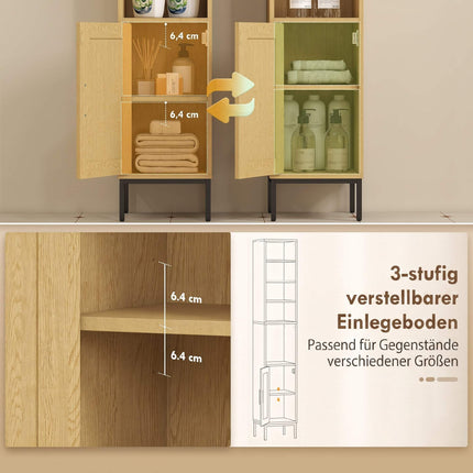 Tall Bathroom Cabinet, Slim Wood Look with Adjustable Shelf