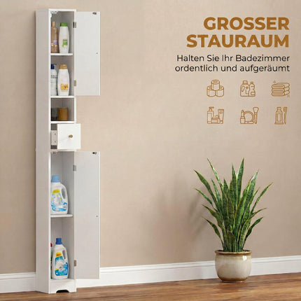 Tall Bathroom Cabinet with Drawer, Adjustable Shelves, White 20x20x185 cm