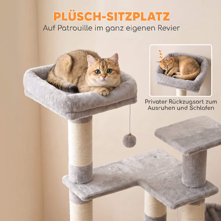 Tall Cat Tree with Hammock, Scratching Posts, Light Grey