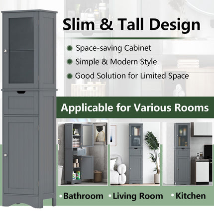 Tall Floor Storage Cabinet with Adjustable Shelves, Gray