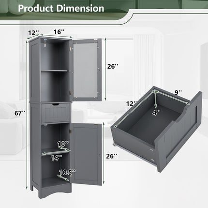 Tall Floor Storage Cabinet with Adjustable Shelves, Gray