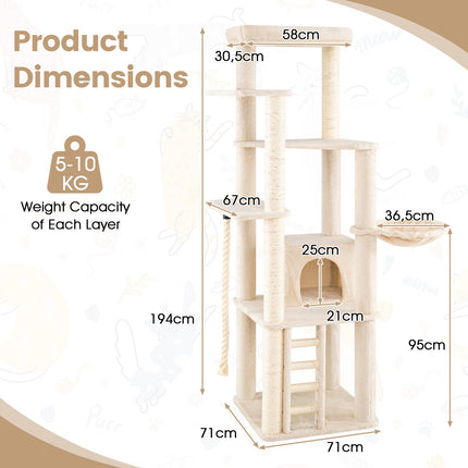Tall Modern Cat Tree with Condo, Perch & Sisal Posts - Beige