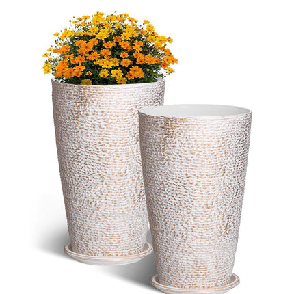 Tall Outdoor Planters Set of 2, 21-Inch Round, Drainage