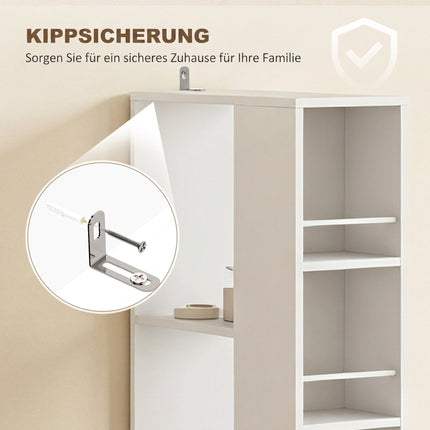 Tall Slim Bathroom Cabinet with 2 Drawers, White, 135 cm
