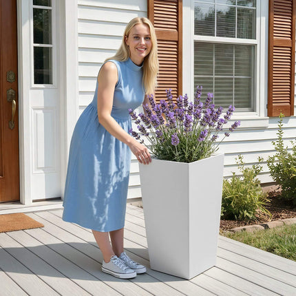 Tall Taper Planters Set of 2, 750mm, White, Casters