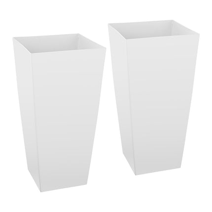 Tall Tapered Planters Set of 2, White, Casters, Drainage