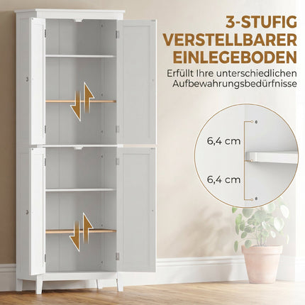 Tall White Bathroom Cabinet with Adjustable Shelves, 170 cm