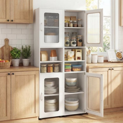Tall White Bathroom Storage Cabinet with Fluted Doors