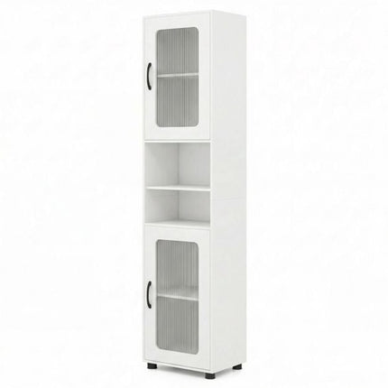 Tall White Bathroom Storage Cabinet with Fluted Doors