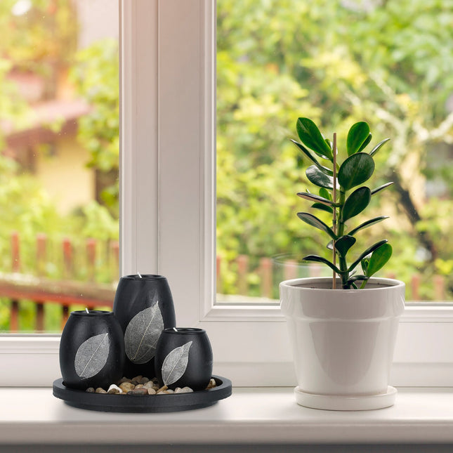 Theelichthouderset met dienblad en stenen