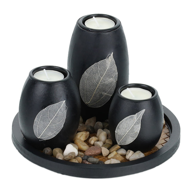 Theelichthouderset met dienblad en stenen