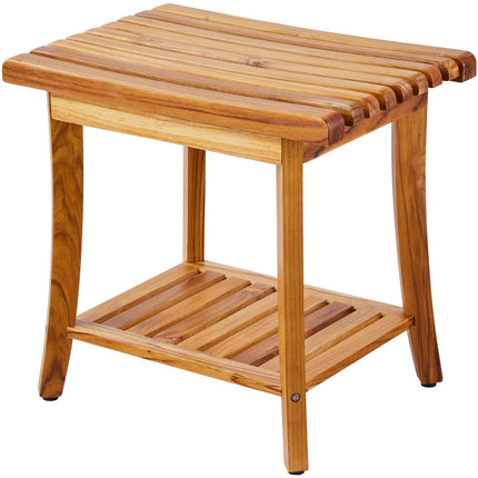 Teak Shower Bench with Shelf, Non-Slip Pads, 400 lb