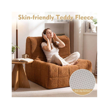 Teddy Plush Floor Sofa Beanbag with One-Piece Foam, Brown, Max 150 kg