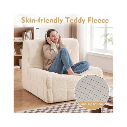 Teddy Plush Floor Sofa Beanbag with One-Piece Foam, White, Max 150 kg