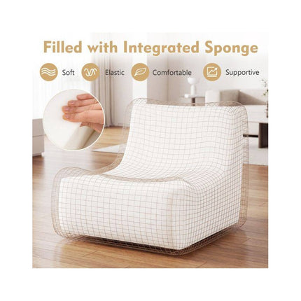 Teddy Plush Floor Sofa Beanbag with One-Piece Foam, White, Max 150 kg