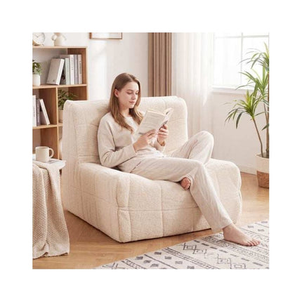 Teddy Plush Floor Sofa Beanbag with One-Piece Foam, White, Max 150 kg