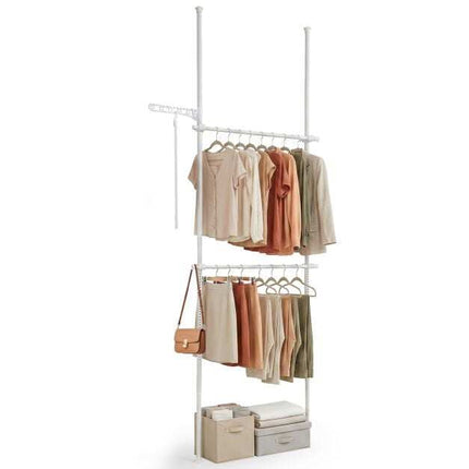Telescopic Clothes Rack, Adjustable Metal, White