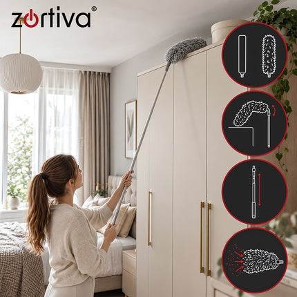 Telescopic Dusting Brush 80-250 cm with 2 Microfibre Heads, 4-in-1, Grey