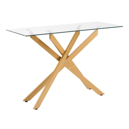 Tempered Glass Console Table, Gold Iron X-Legs, 45 in