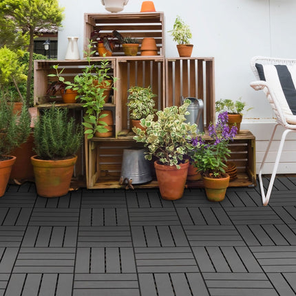 Černé plastové zaklapávací dlaždice na balkon a terasu, sada 9 ks, 30x30 cm