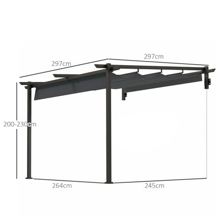 Nastavitelná hliníková pergola, 3x3m, tmavě šedá ochrana proti slunci