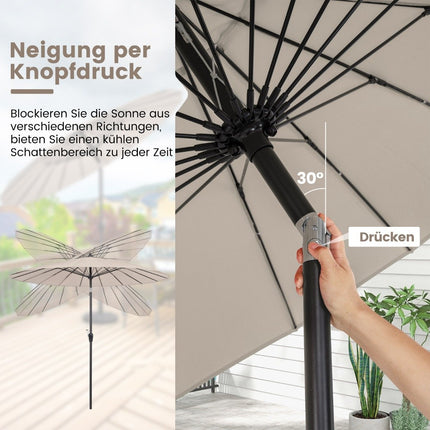 Terasový slunečník, UV ochrana 50+, naklápěcí, klika, světle hnědá
