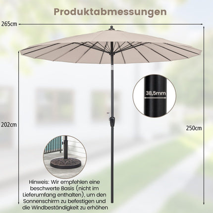 Terasový slunečník, UV ochrana 50+, naklápěcí, klika, světle hnědá